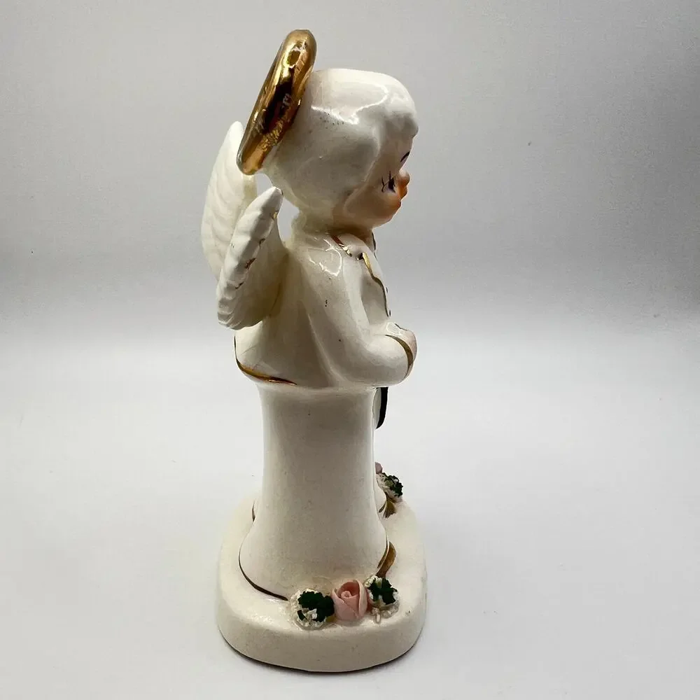 Vintage 50s Norcrest Japan July Boy Birthday Angel Figurine Flower Holder